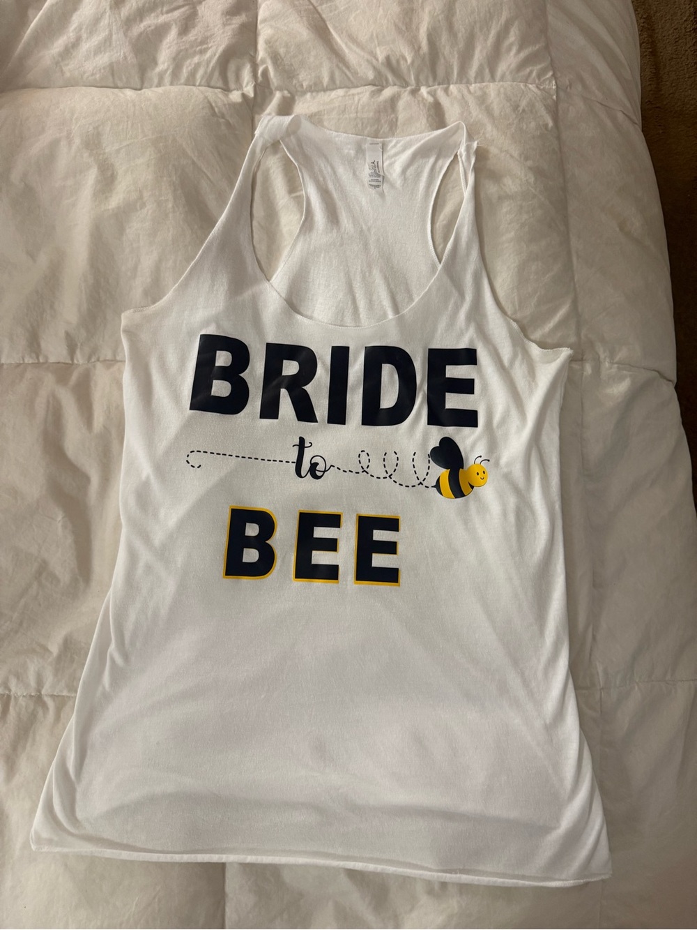 Bella Canvas White Tank Top with Black and Yellow 'Bride to Bee' Graphic L